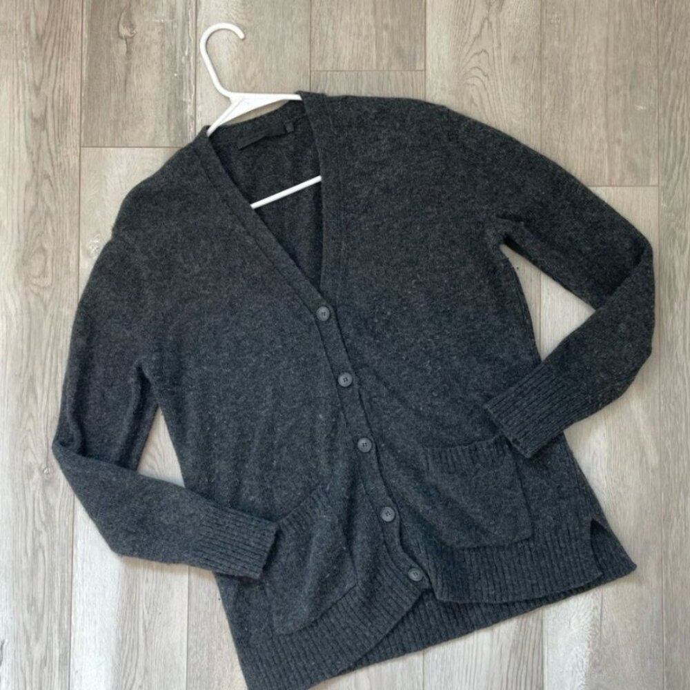 Jenni Kayne charcoal wool/cashmere blend classic cardigan Sz S charcoal grey